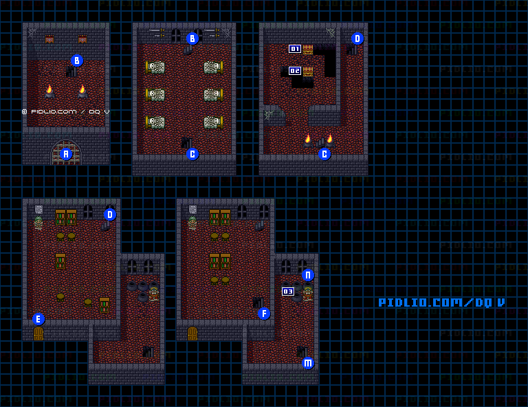 レヌール城・城内上層のマップ画像 ／ SFC版ドラゴンクエストV攻略 ─ pidlio.com
