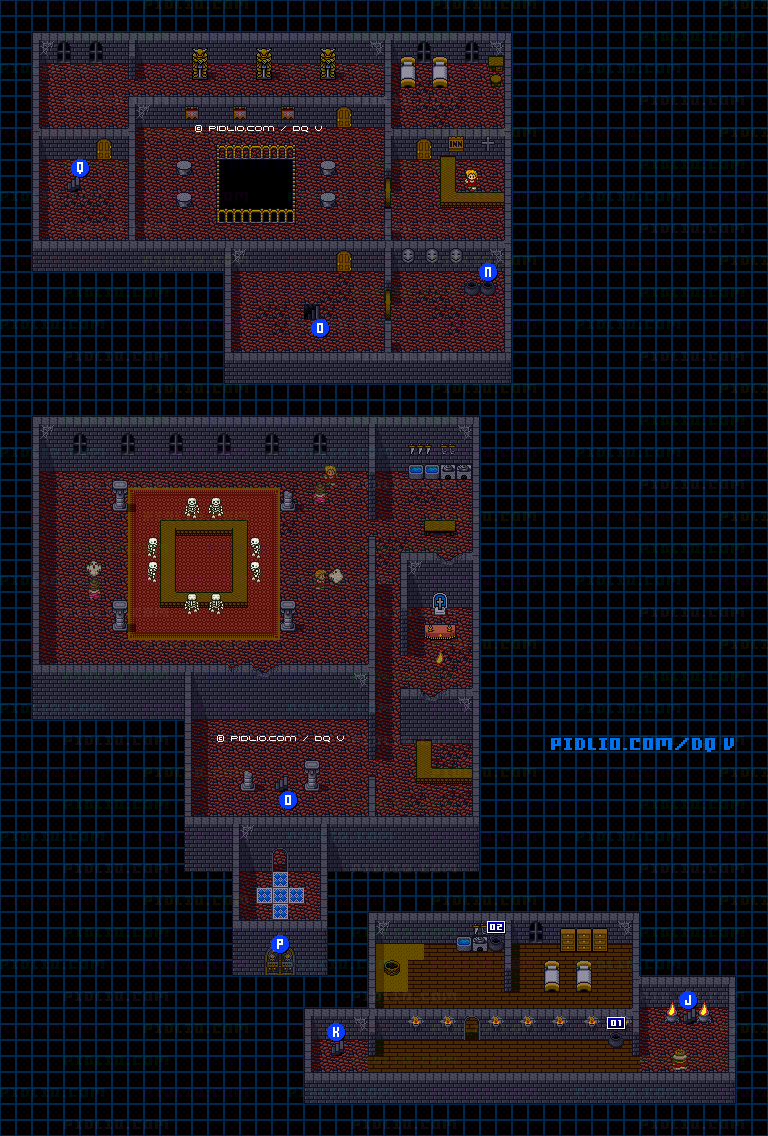 レヌール城・城内下層のマップ画像 ／ SFC版ドラゴンクエストV攻略 ─ pidlio.com