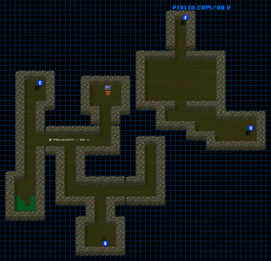 サンタローズの洞窟東側B2のマップ画像 ／ SFC版ドラゴンクエストV攻略 ─ pidlio.com