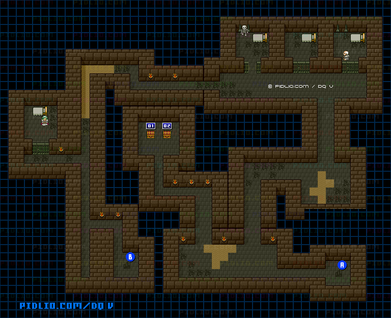 ラインハットの洞窟B2のマップ画像 ／ SFC版ドラゴンクエストV攻略 ─ pidlio.com