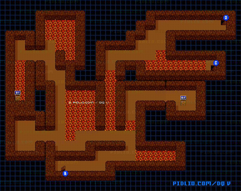 死の火山B3のマップ画像 ／ SFC版ドラゴンクエストV攻略 ─ pidlio.com