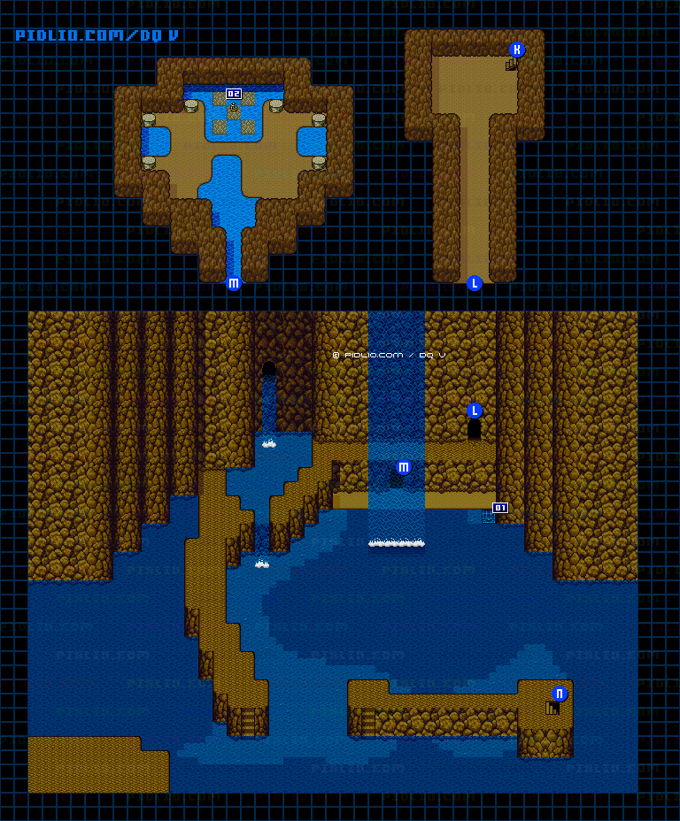 滝の洞窟B7のマップ画像 ／ SFC版ドラゴンクエストV攻略 ─ pidlio.com