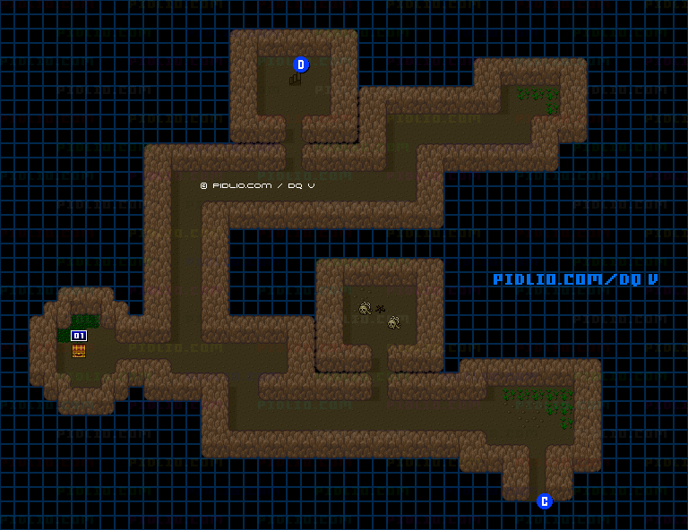 チゾットの山道1Fのマップ画像 ／ SFC版ドラゴンクエストV攻略 ─ pidlio.com