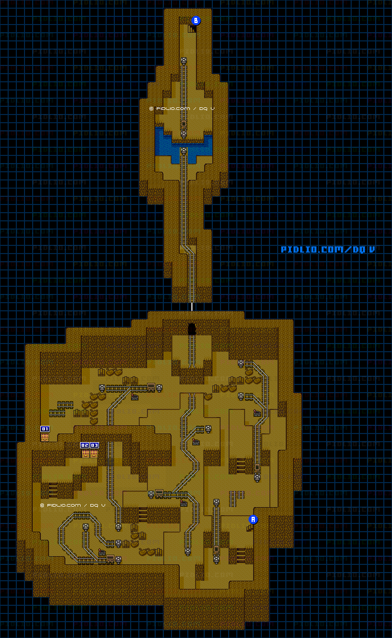 トロッコ洞窟（地下遺跡の洞窟）B1のマップ画像 ／ SFC版ドラゴンクエストV攻略 ─ pidlio.com