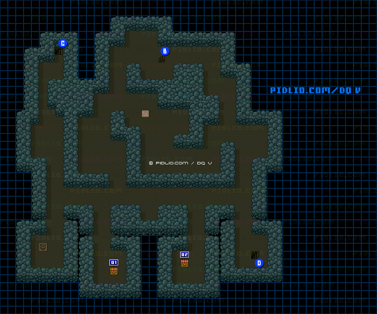 封印の洞窟B3のマップ画像 ／ SFC版ドラゴンクエストV攻略 ─ pidlio.com