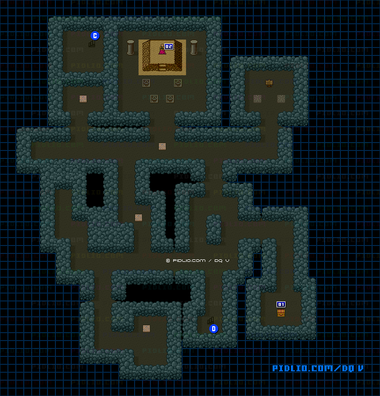 封印の洞窟B4のマップ画像 ／ SFC版ドラゴンクエストV攻略 ─ pidlio.com