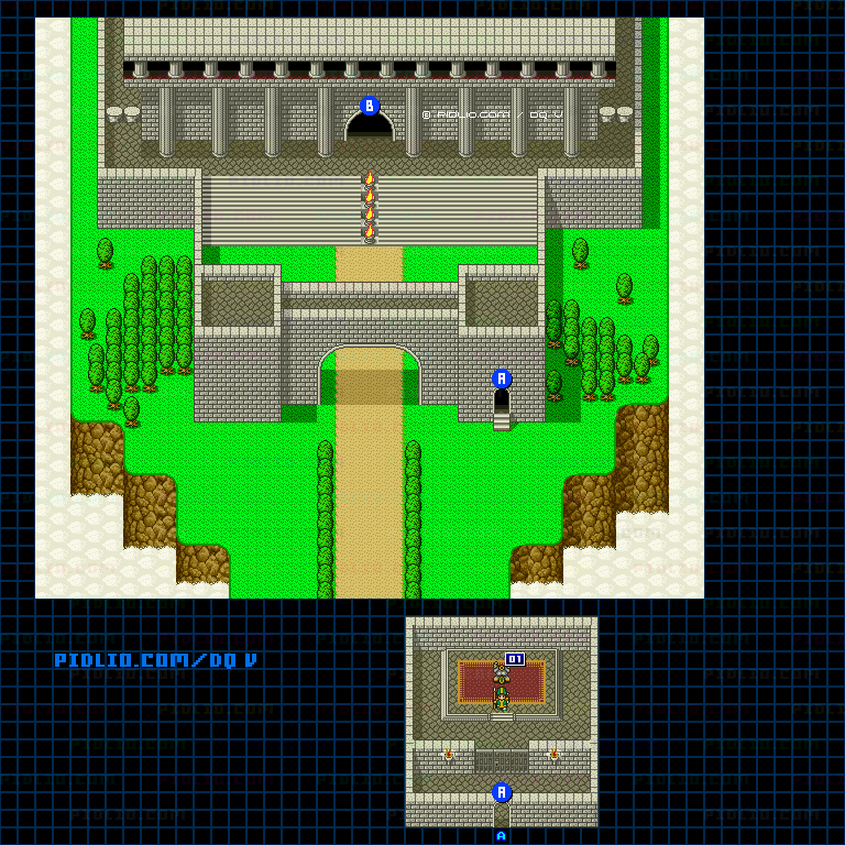 大神殿・神殿の外のマップ画像 ／ SFC版ドラゴンクエストV攻略 ─ pidlio.com