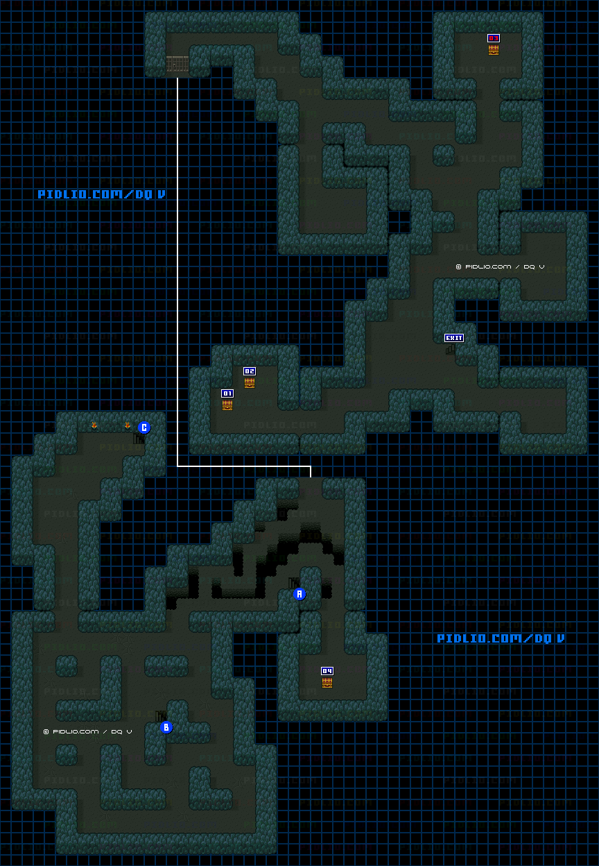 謎の洞窟（隠しダンジョン）のマップ画像 ／ SFC版ドラゴンクエストV攻略 ─ pidlio.com