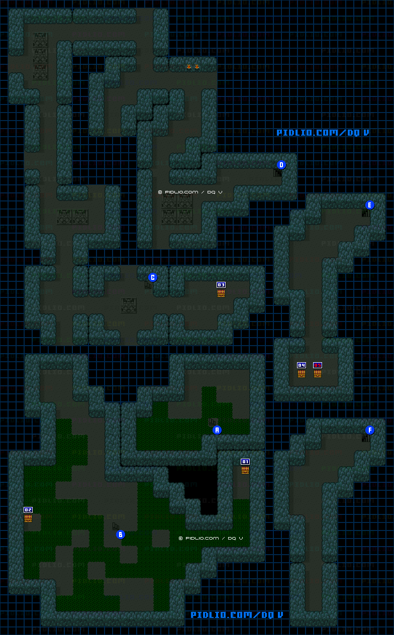 謎の洞窟（隠しダンジョン）のマップ画像 ／ SFC版ドラゴンクエストV攻略 ─ pidlio.com