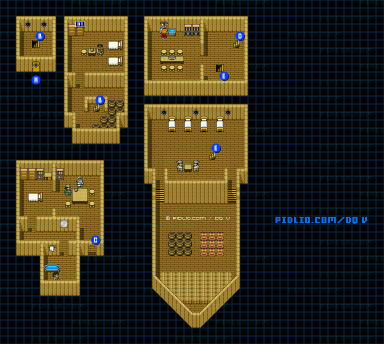 ビスタの港行きの船・船内のマップ画像 ／ SFC版ドラゴンクエストV攻略 ─ pidlio.com