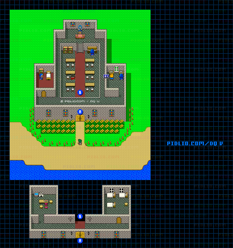 海辺の修道院のマップ画像 ／ SFC版ドラゴンクエストV攻略 ─ pidlio.com
