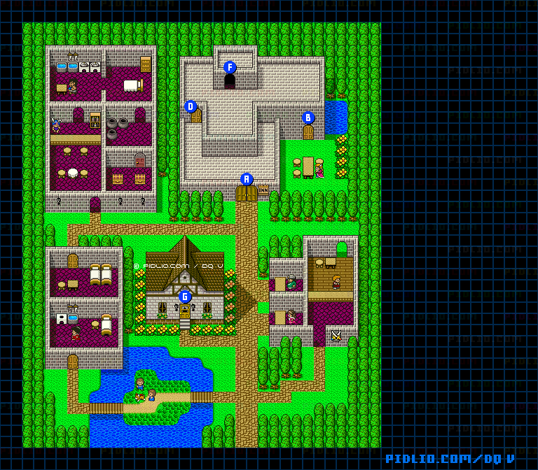 アルカパの町（幼年時代）のマップ画像 ／ SFC版ドラゴンクエストV攻略 ─ pidlio.com