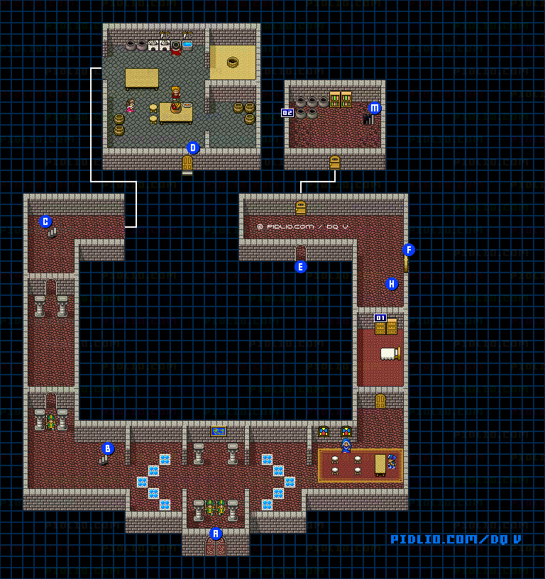ラインハット城（青年時代前半）城内1Fのマップ画像 ／ SFC版ドラゴンクエストV攻略 ─ pidlio.com