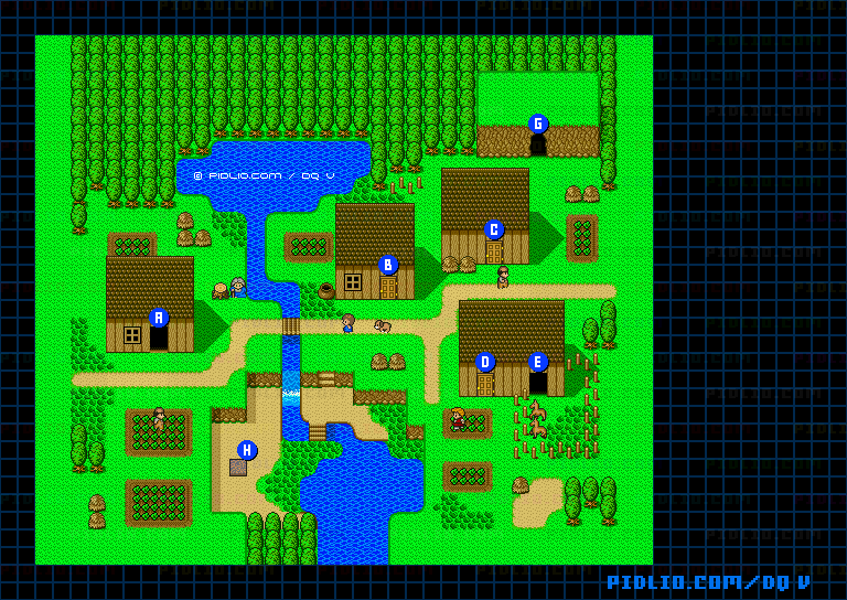 カボチ村（青年時代前半）のマップ画像 ／ SFC版ドラゴンクエストV攻略 ─ pidlio.com