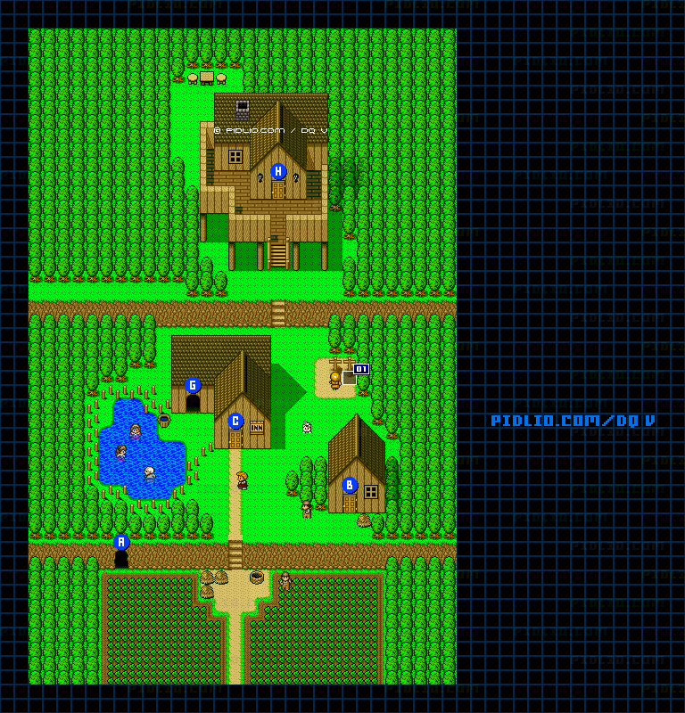 山奥の村（青年時代前半）のマップ画像 ／ SFC版ドラゴンクエストV攻略 ─ pidlio.com