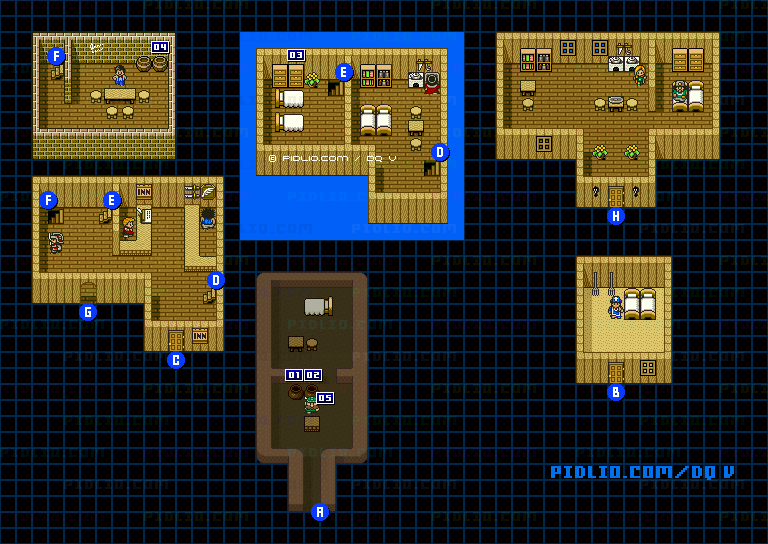 山奥の村（青年時代前半）のマップ画像 ／ SFC版ドラゴンクエストV攻略 ─ pidlio.com