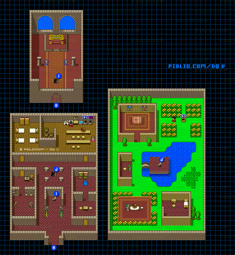 テルパドールの城（青年時代前半）城内のマップ画像 ／ SFC版ドラゴンクエストV攻略 ─ pidlio.com