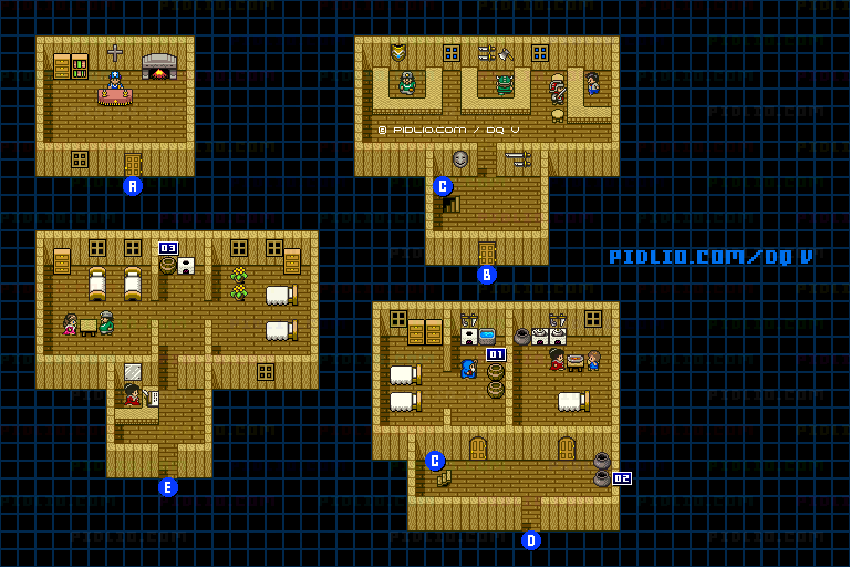 チゾットの村・屋内のマップ画像 ／ SFC版ドラゴンクエストV攻略 ─ pidlio.com