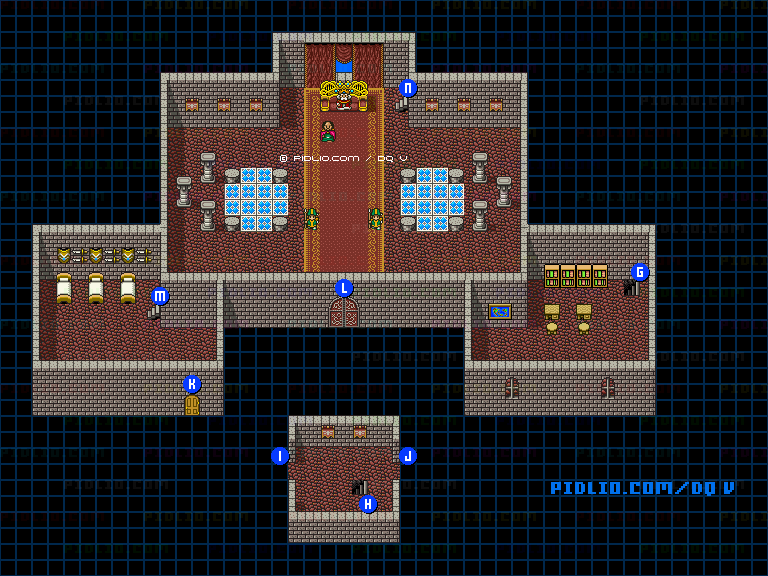 グランバニア城（青年時代前半）城内3Fのマップ画像 ／ SFC版ドラゴンクエストV攻略 ─ pidlio.com