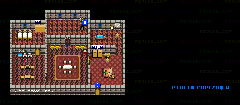 グランバニア城（青年時代前半）城内4Fのマップ画像 ／ SFC版ドラゴンクエストV攻略 ─ pidlio.com