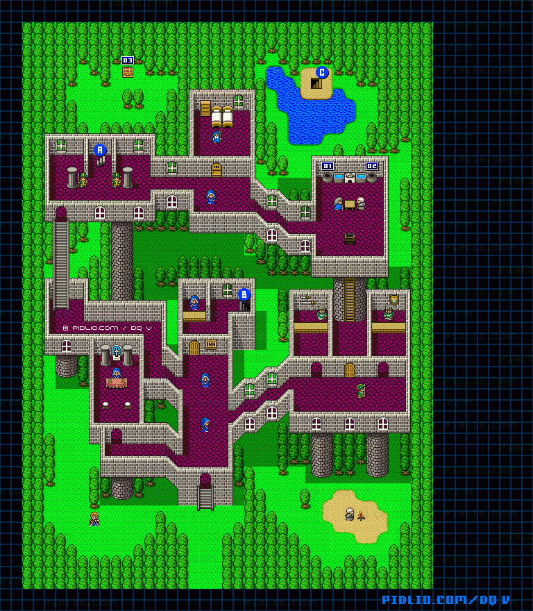 エルヘブンの町・屋外のマップ画像 ／ SFC版ドラゴンクエストV攻略 ─ pidlio.com