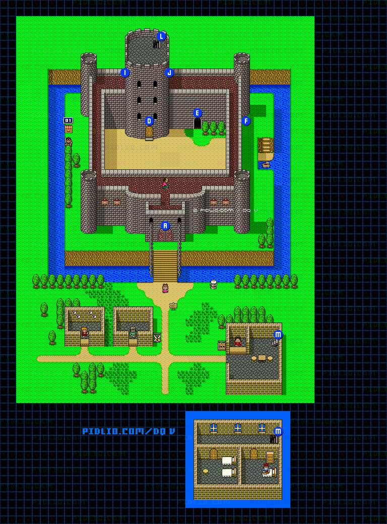 ラインハット城（青年時代後半）外観のマップ画像 ／ SFC版ドラゴンクエストV攻略 ─ pidlio.com