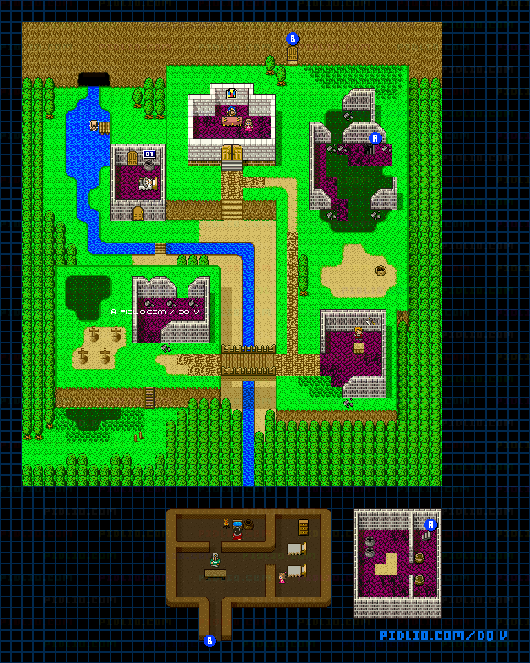 サンタローズの村（青年時代後半）のマップ画像 ／ SFC版ドラゴンクエストV攻略 ─ pidlio.com