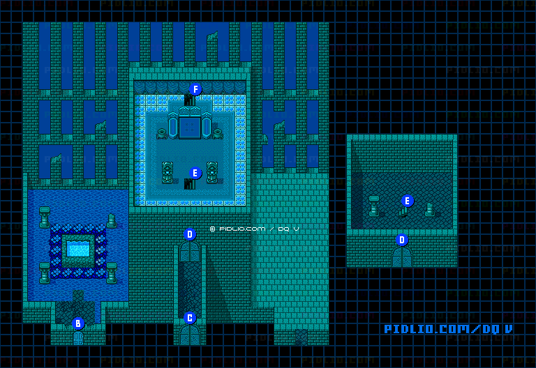 湖底の天空城・城内2Fのマップ画像 ／ SFC版ドラゴンクエストV攻略 ─ pidlio.com
