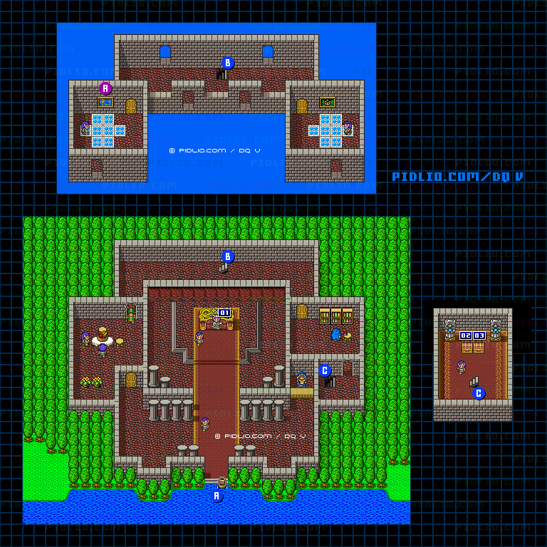 妖精の城・城内のマップ画像 ／ SFC版ドラゴンクエストV攻略 ─ pidlio.com