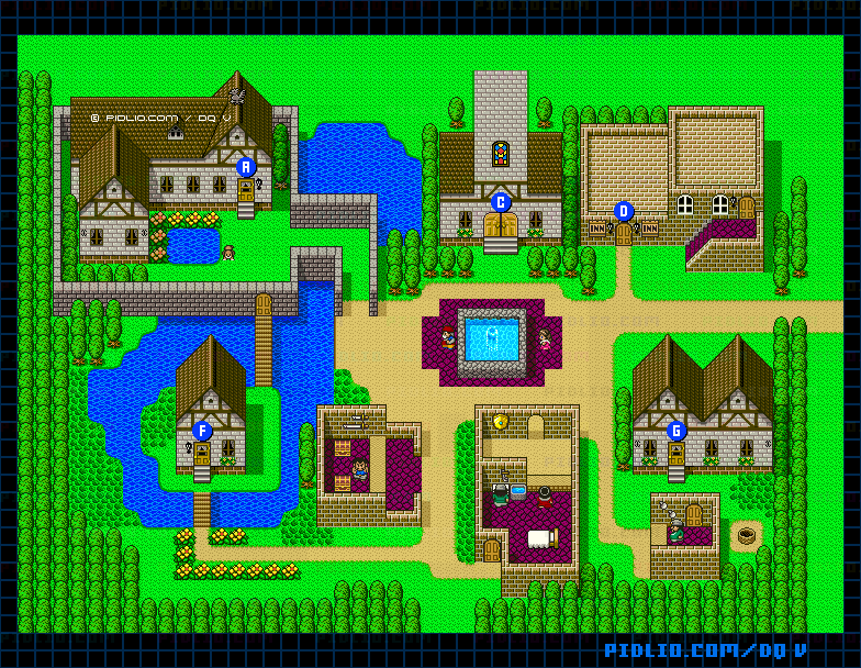 サラボナの町（青年時代後半）のマップ画像 ／ SFC版ドラゴンクエストV攻略 ─ pidlio.com