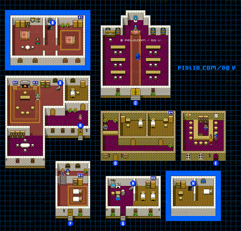 サラボナの町（青年時代後半）のマップ画像 ／ SFC版ドラゴンクエストV攻略 ─ pidlio.com